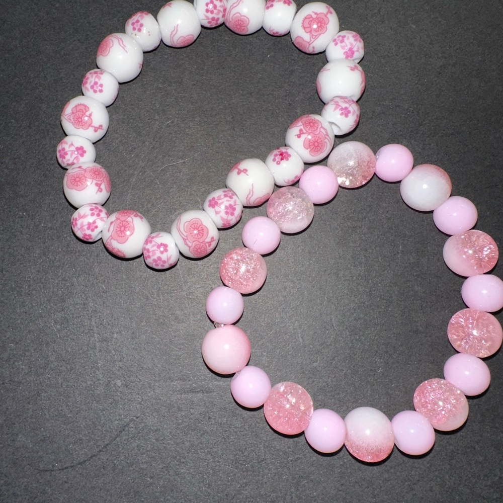 Pink and White Beaded Bracelets